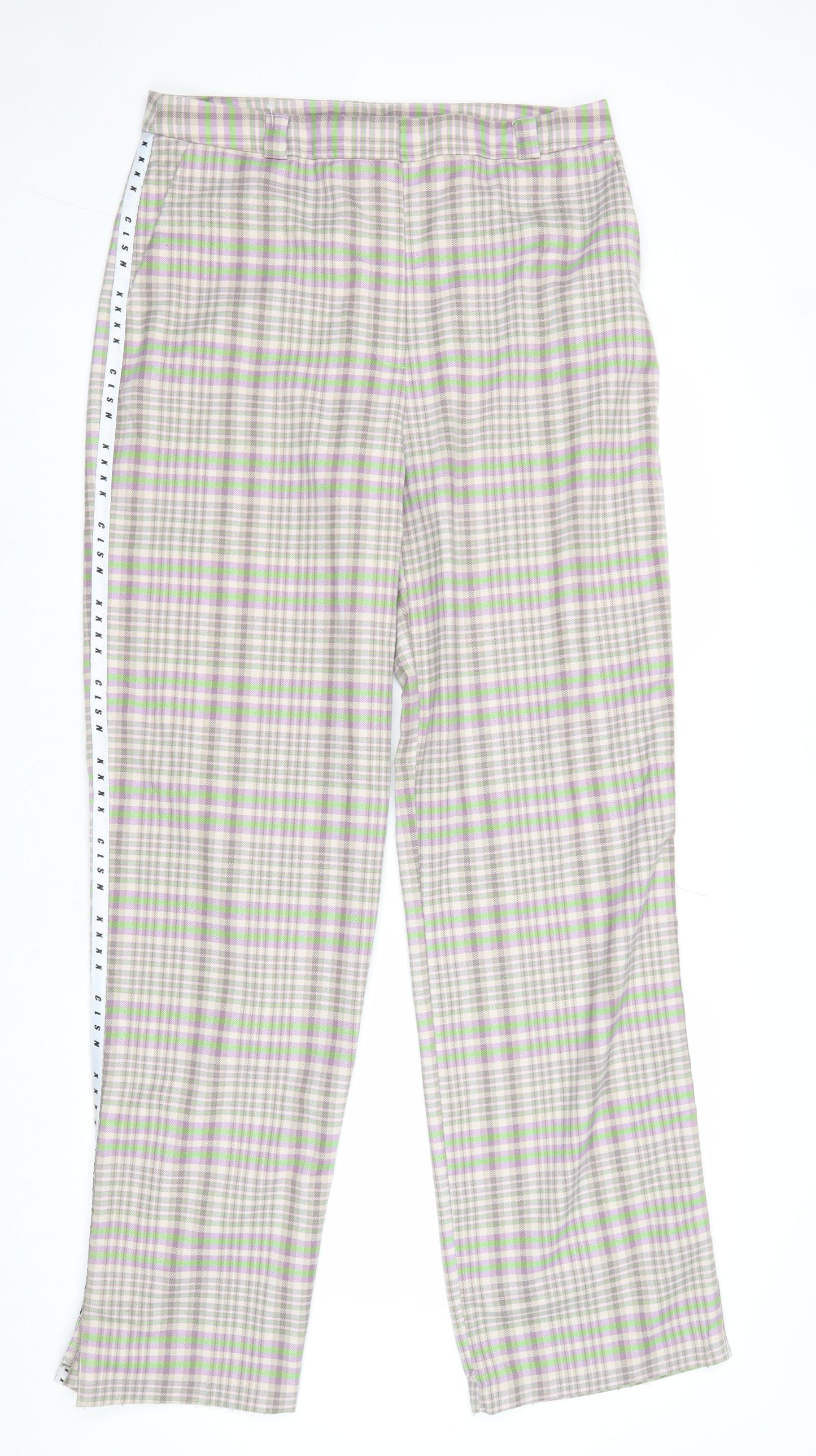 COLLUSION Womens Multicoloured Plaid Cotton Trousers Size 16 Regular Zip - Side Stripe Detail