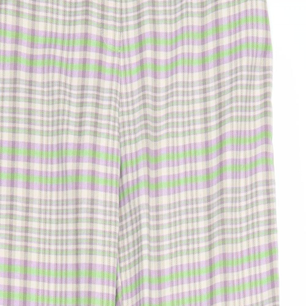 COLLUSION Womens Multicoloured Plaid Cotton Trousers Size 16 Regular Zip - Side Stripe Detail