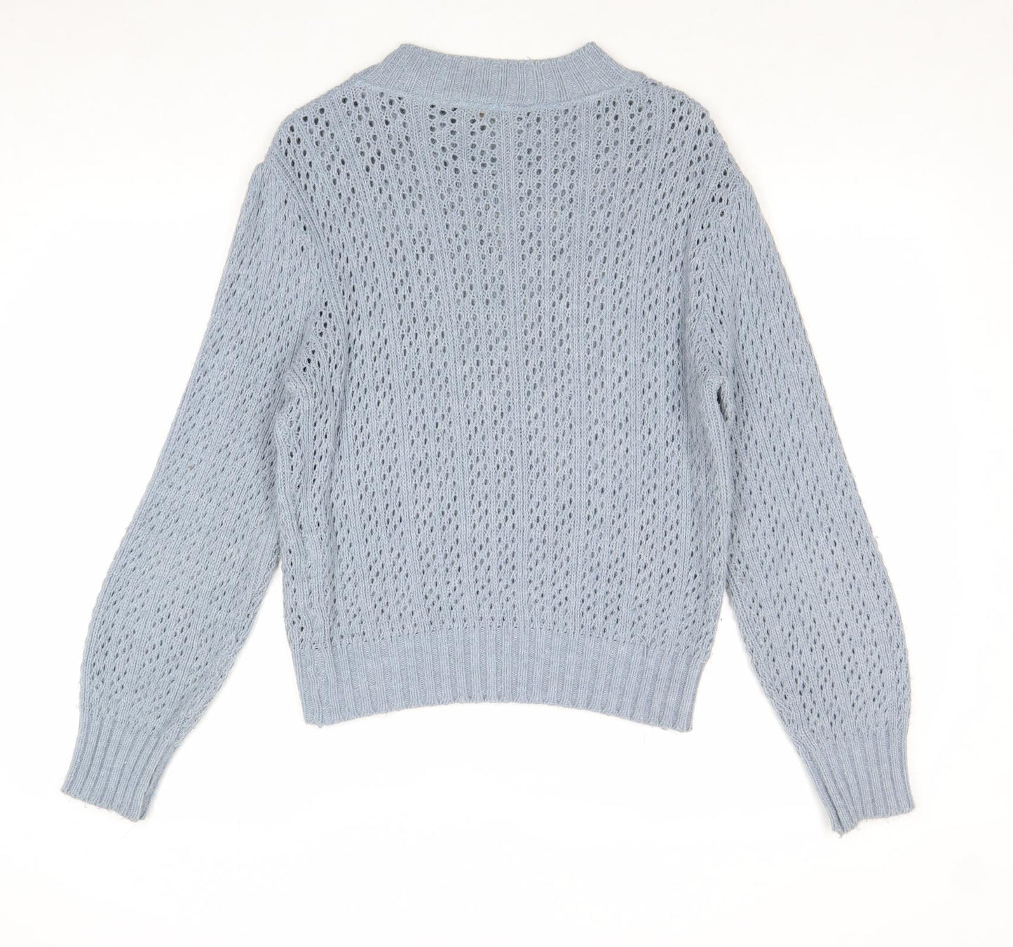 Quality Womens Blue Round Neck Geometric Acrylic Pullover Jumper Size 18