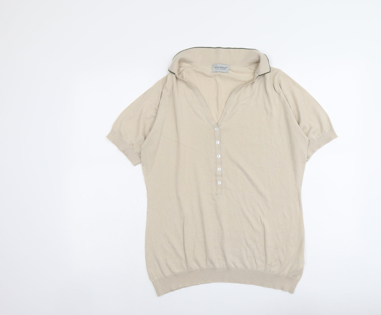 John Smedley Womens Beige Collared Cotton Pullover Jumper Size L