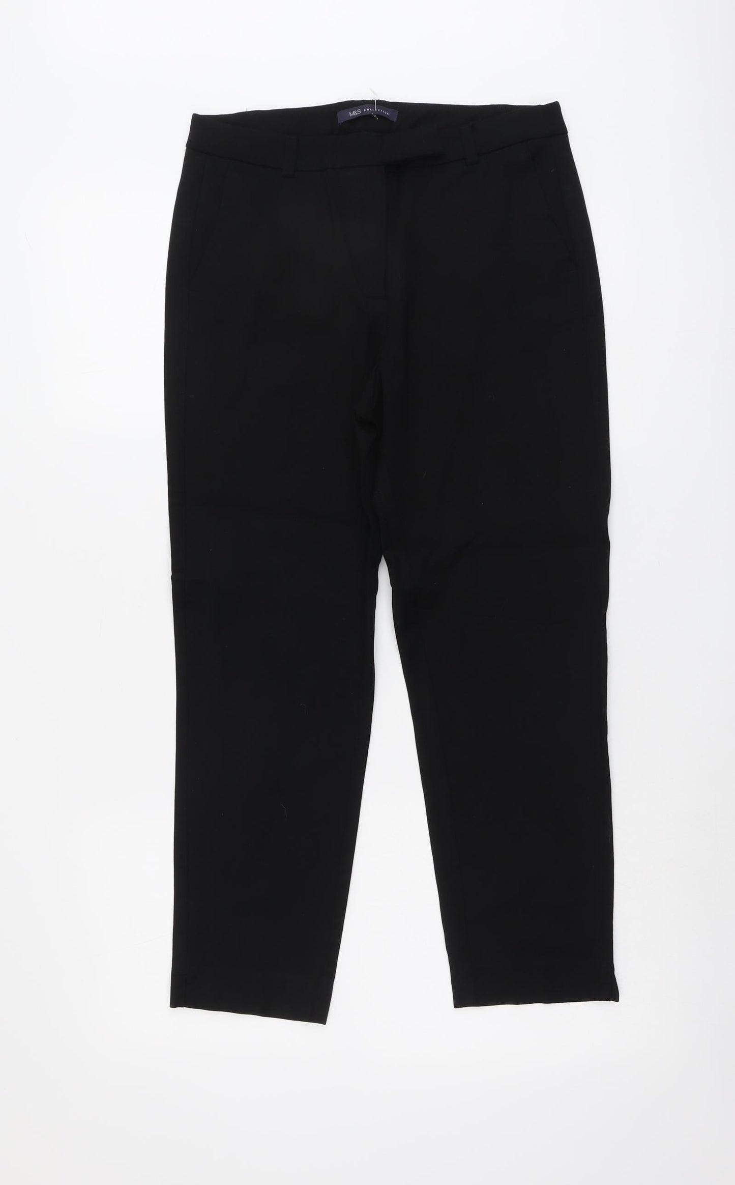 Marks and Spencer Womens Black Viscose Trousers Size 10 L24 in Regular Button