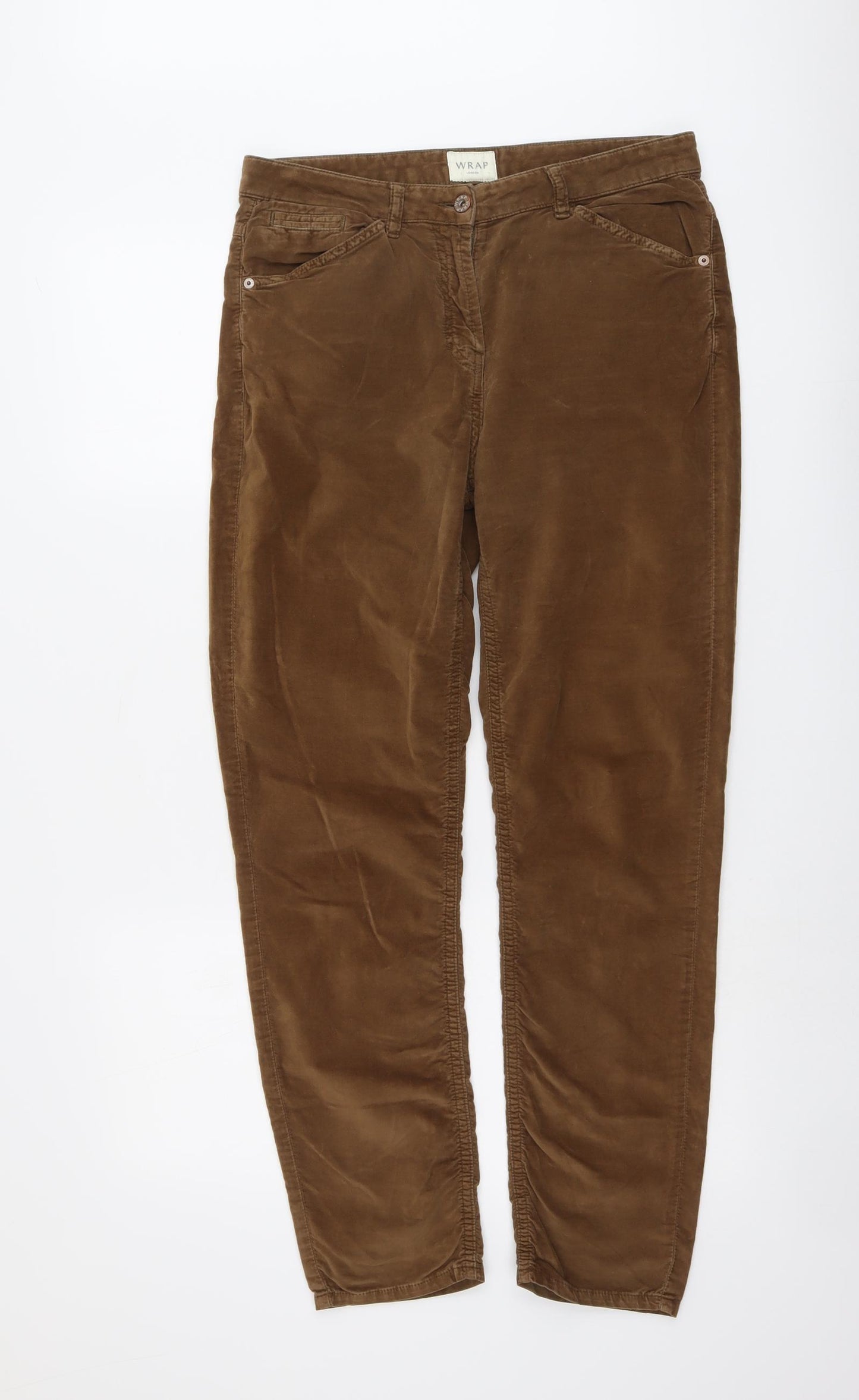 Wrap Womens Brown Cotton Trousers Size 30 in L28 in Slim Button - Ruched Leg