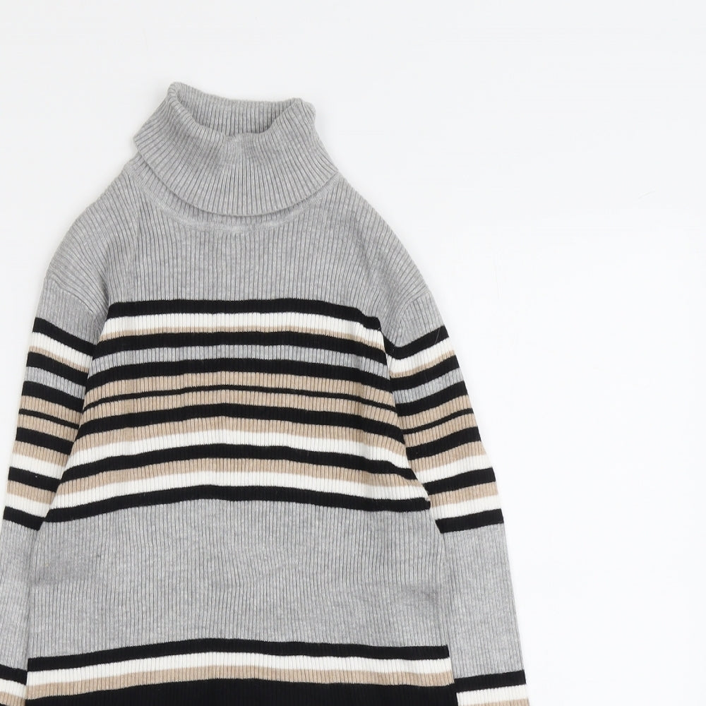 M&Co Womens Grey Roll Neck Striped Viscose Pullover Jumper Size 16