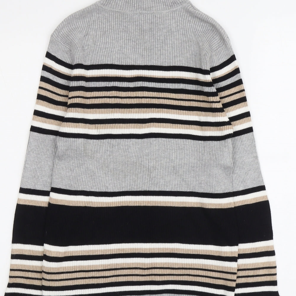 M&Co Womens Grey Roll Neck Striped Viscose Pullover Jumper Size 16
