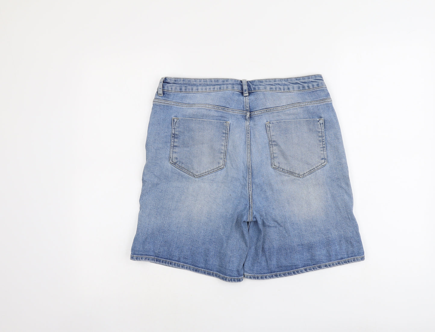 White Label Womens Blue Cotton Boyfriend Shorts Size 12 L6 in Regular Button