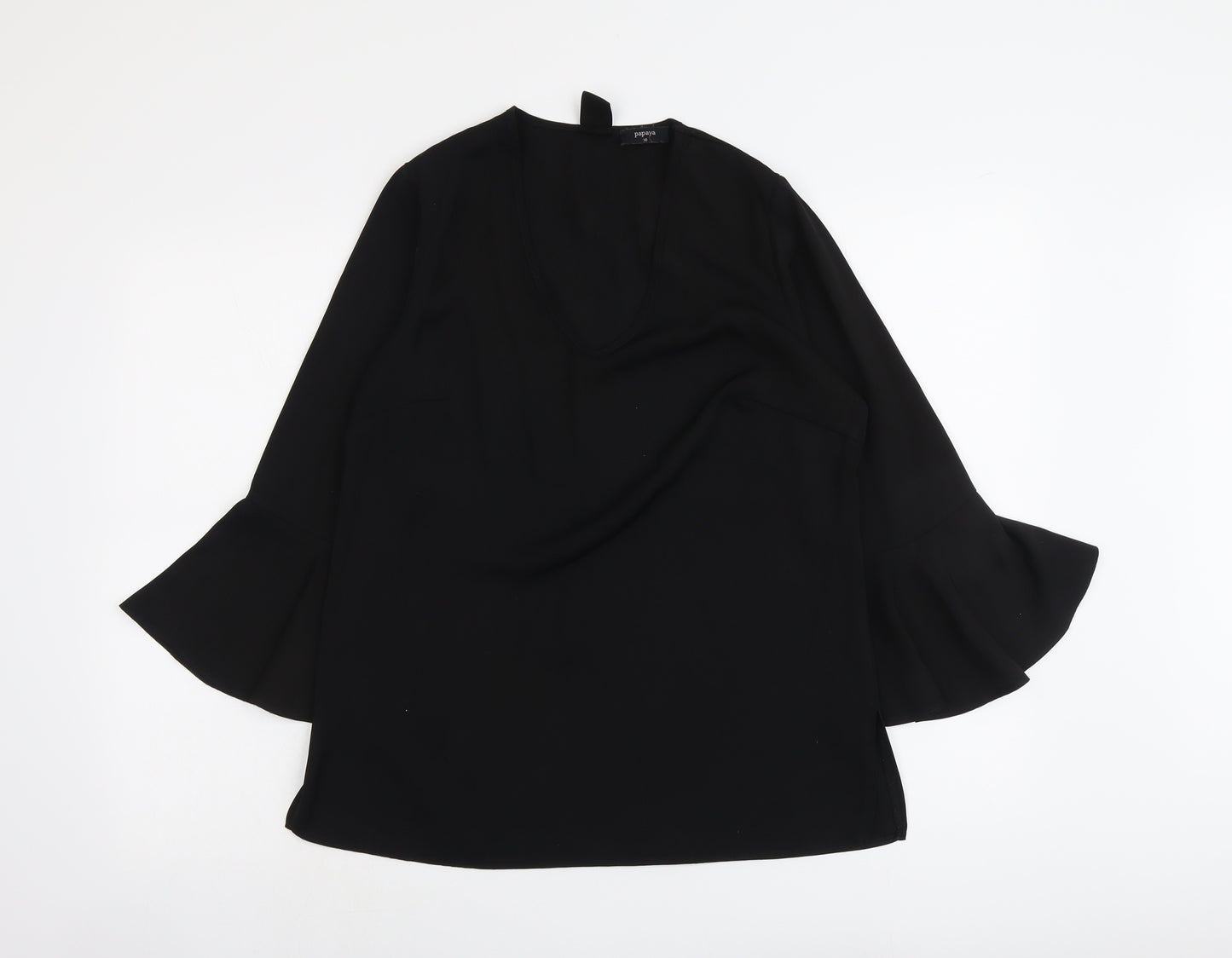 Papaya Womens Black Polyester Basic Blouse Size 10 Round Neck
