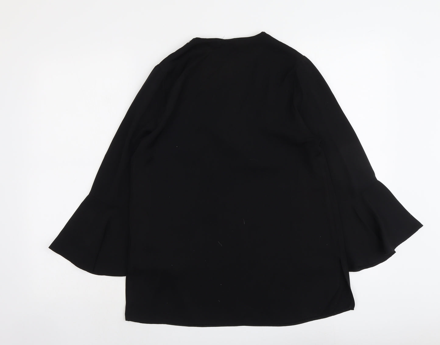 Papaya Womens Black Polyester Basic Blouse Size 10 Round Neck