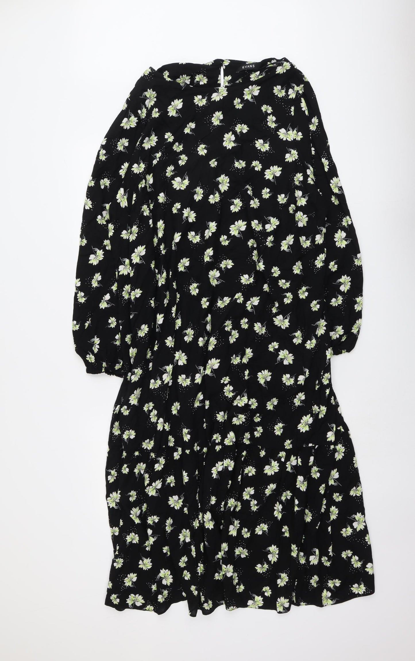 Evans Womens Black Floral Viscose Trapeze & Swing Size 20 Round Neck Button