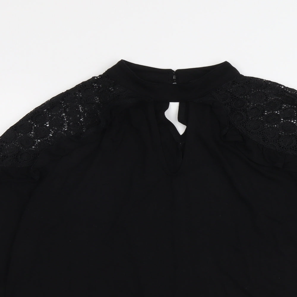 V By Very Womens Black Viscose Basic Blouse Size 10 Round Neck