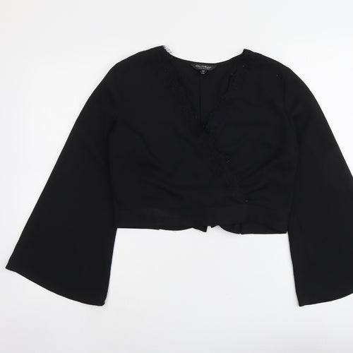 Miss Selfridge Womens Black Polyester Basic Blouse Size 10 V-Neck