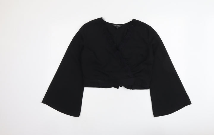 Miss Selfridge Womens Black Polyester Basic Blouse Size 10 V-Neck