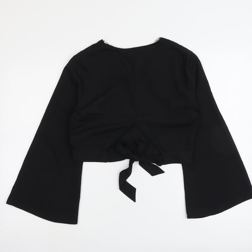 Miss Selfridge Womens Black Polyester Basic Blouse Size 10 V-Neck