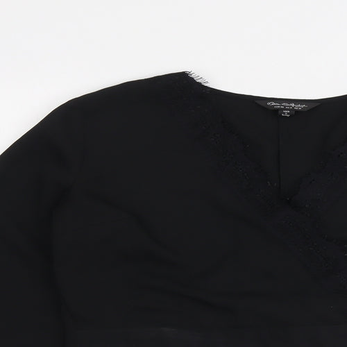 Miss Selfridge Womens Black Polyester Basic Blouse Size 10 V-Neck