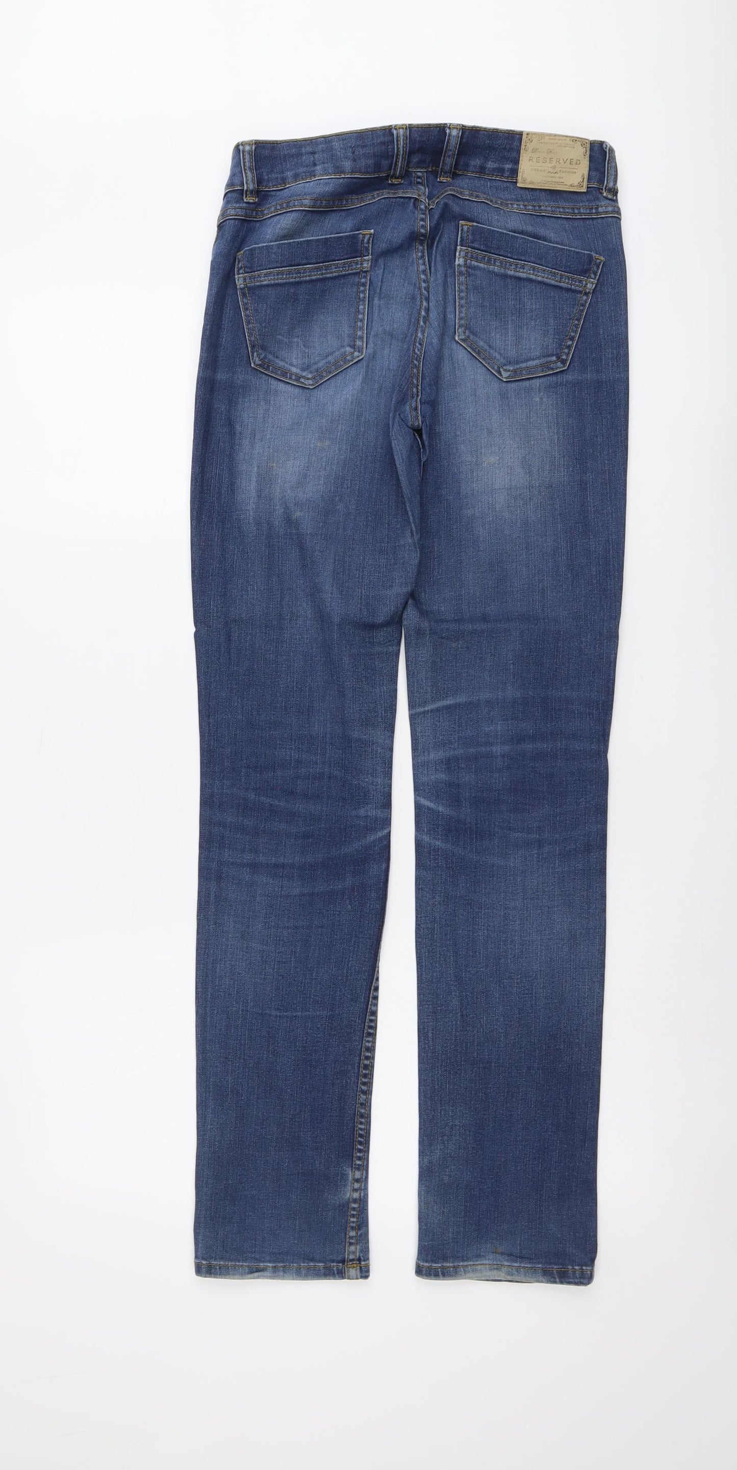 RESERVED Womens Blue Cotton Straight Jeans Size 27 in L32 in Regular Button