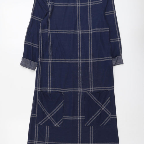 Atmosphere Womens Blue Check Polyester A-Line Size 6 Boat Neck Pullover