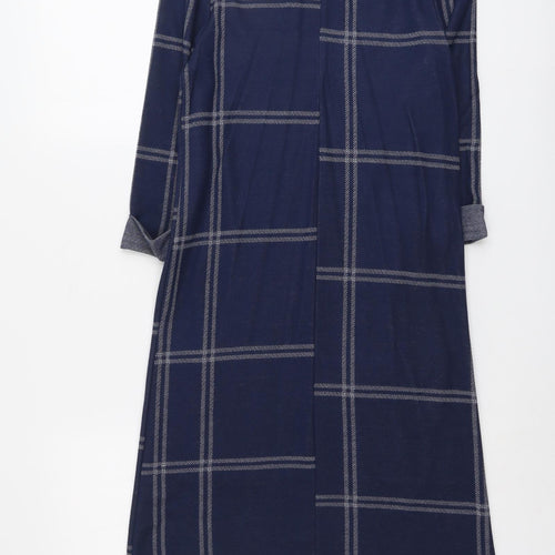 Atmosphere Womens Blue Check Polyester A-Line Size 6 Boat Neck Pullover