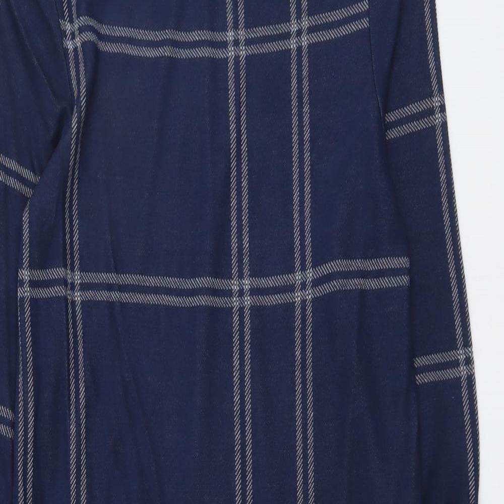Atmosphere Womens Blue Check Polyester A-Line Size 6 Boat Neck Pullover