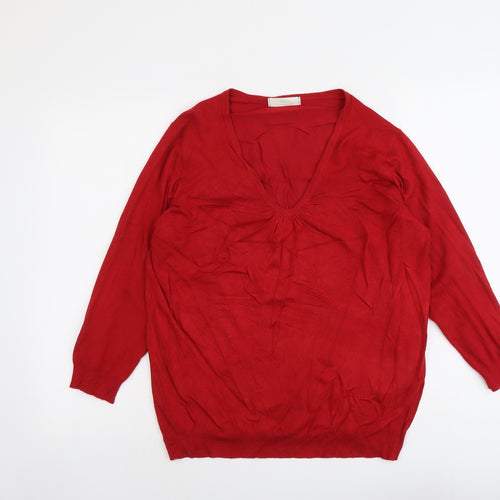 Marks and Spencer Womens Red V-Neck Viscose Pullover Jumper Size 18
