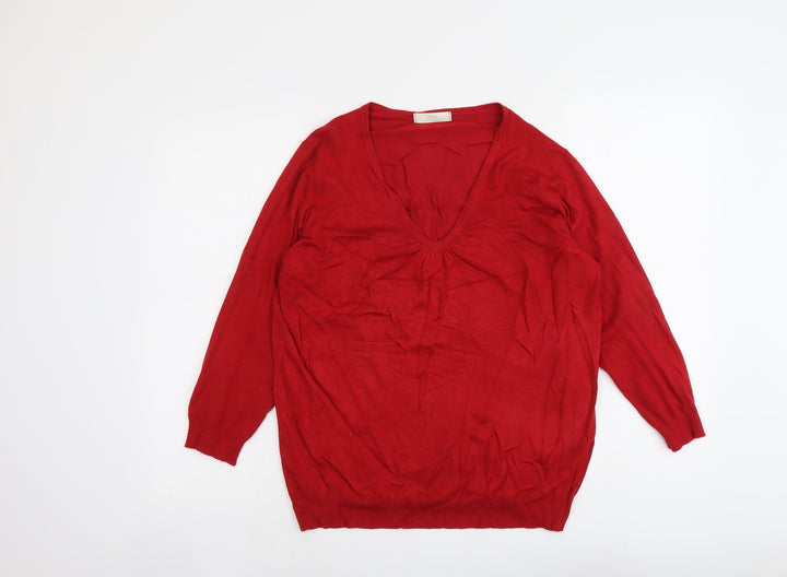 Marks and Spencer Womens Red V-Neck Viscose Pullover Jumper Size 18