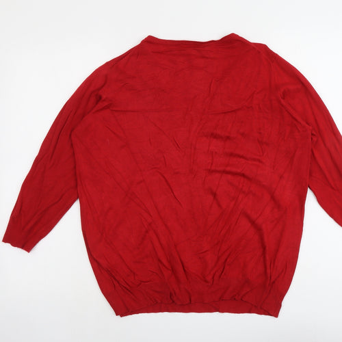 Marks and Spencer Womens Red V-Neck Viscose Pullover Jumper Size 18