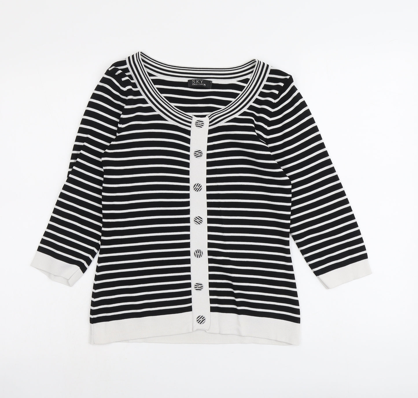 Sky Womens Black Scoop Neck Striped Viscose Pullover Jumper Size XS