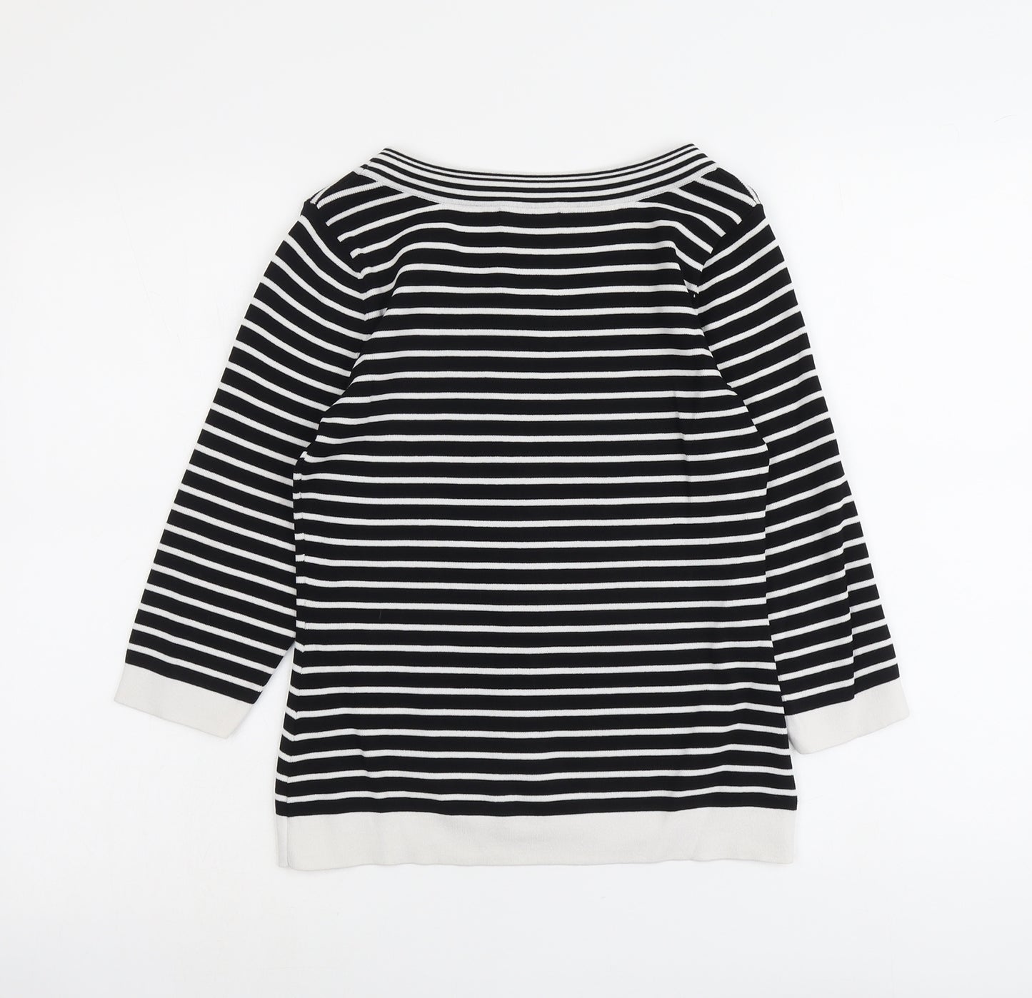 Sky Womens Black Scoop Neck Striped Viscose Pullover Jumper Size XS