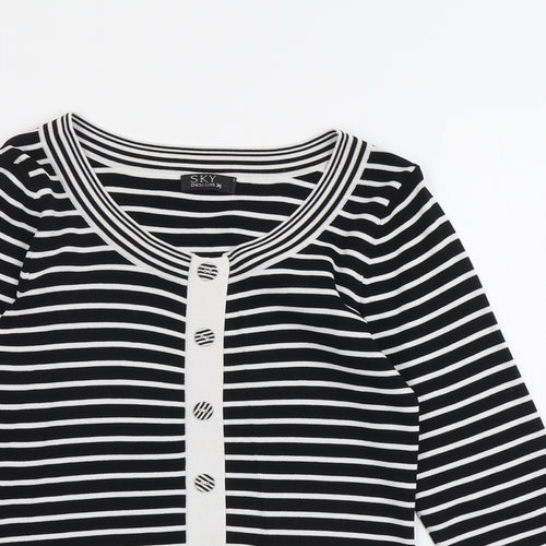 Sky Womens Black Scoop Neck Striped Viscose Pullover Jumper Size XS