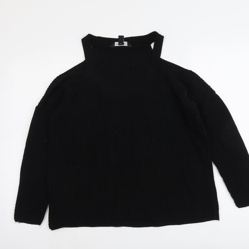 New Look Womens Black Round Neck Acrylic Pullover Jumper Size M - Cold Shoulder