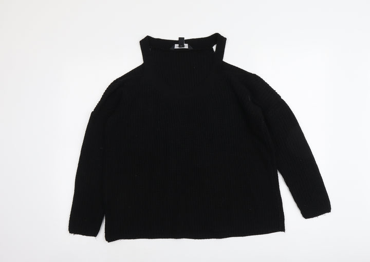 New Look Womens Black Round Neck Acrylic Pullover Jumper Size M - Cold Shoulder