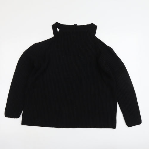 New Look Womens Black Round Neck Acrylic Pullover Jumper Size M - Cold Shoulder