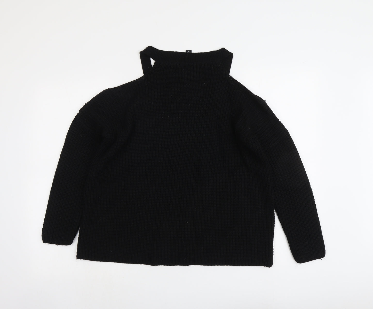 New Look Womens Black Round Neck Acrylic Pullover Jumper Size M - Cold Shoulder