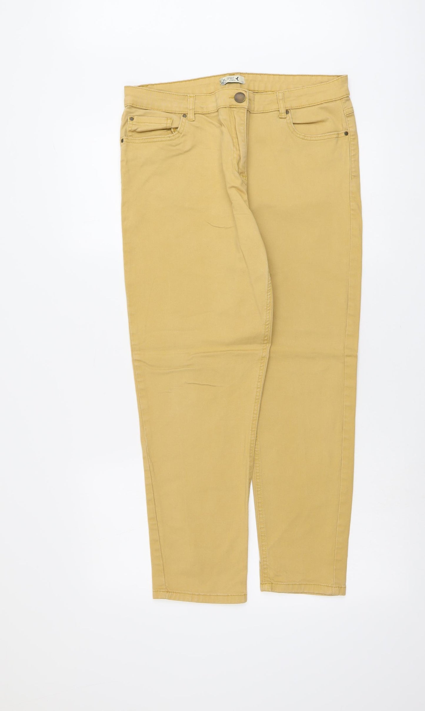 M&Co Womens Beige Cotton Straight Jeans Size 12 L25 in Regular Button