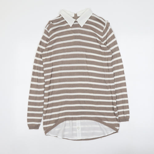 Atmosphere Womens Beige Collared Striped Viscose Pullover Jumper Size 10