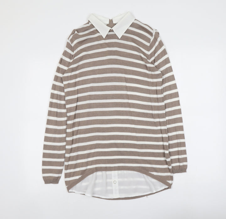 Atmosphere Womens Beige Collared Striped Viscose Pullover Jumper Size 10