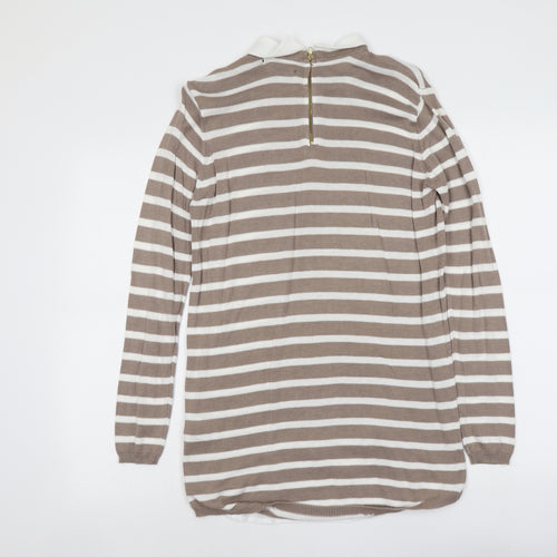 Atmosphere Womens Beige Collared Striped Viscose Pullover Jumper Size 10