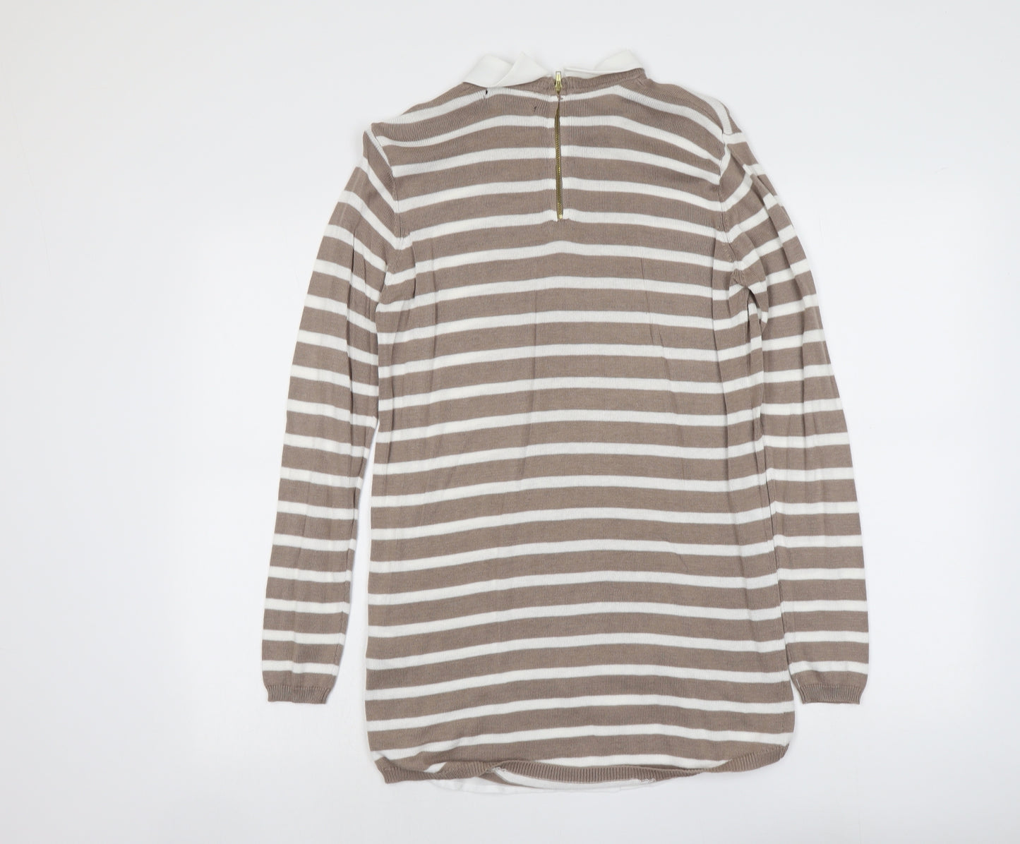 Atmosphere Womens Beige Collared Striped Viscose Pullover Jumper Size 10