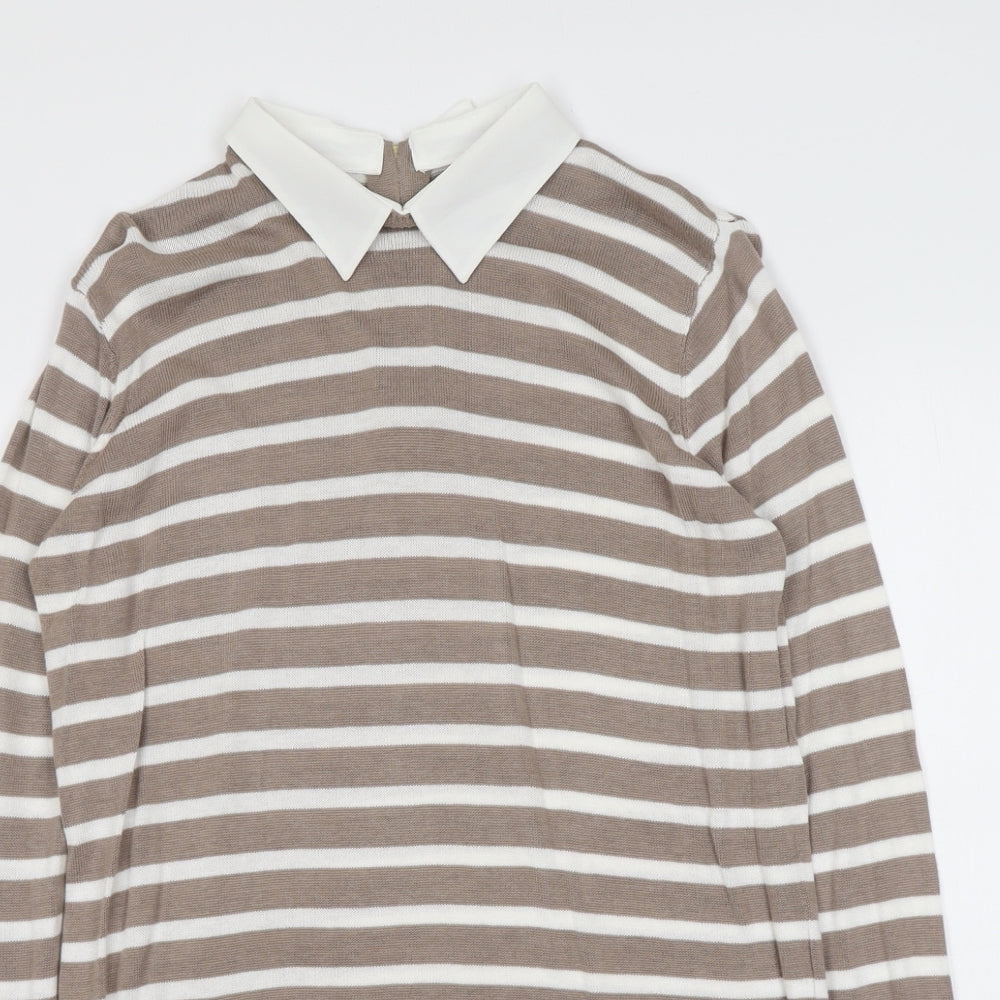 Atmosphere Womens Beige Collared Striped Viscose Pullover Jumper Size 10