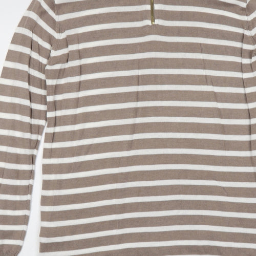 Atmosphere Womens Beige Collared Striped Viscose Pullover Jumper Size 10