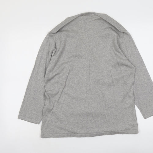 Signature Womens Grey V-Neck Cotton Pullover Jumper Size XL - Floral Detail
