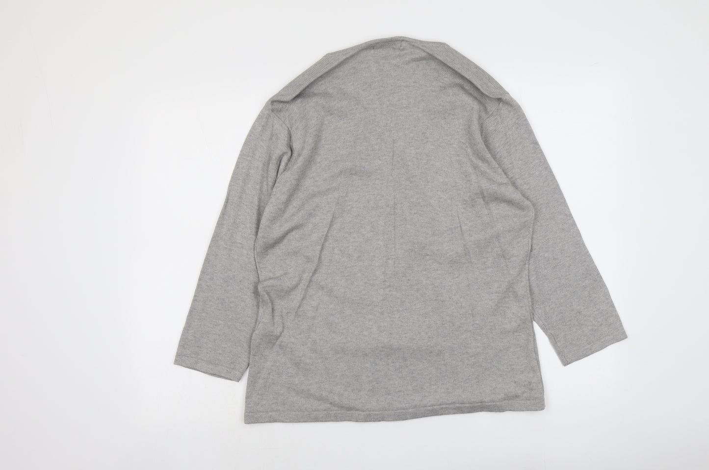 Signature Womens Grey V-Neck Cotton Pullover Jumper Size XL - Floral Detail
