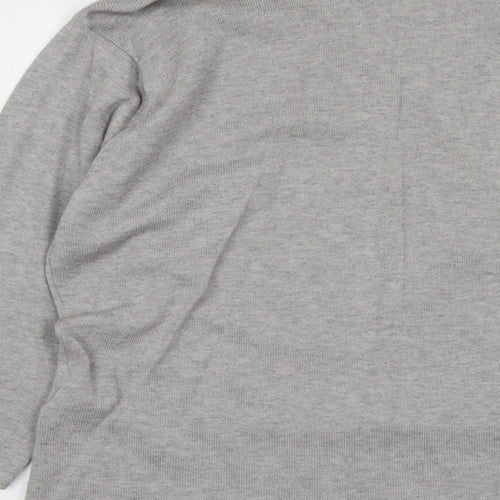 Signature Womens Grey V-Neck Cotton Pullover Jumper Size XL - Floral Detail