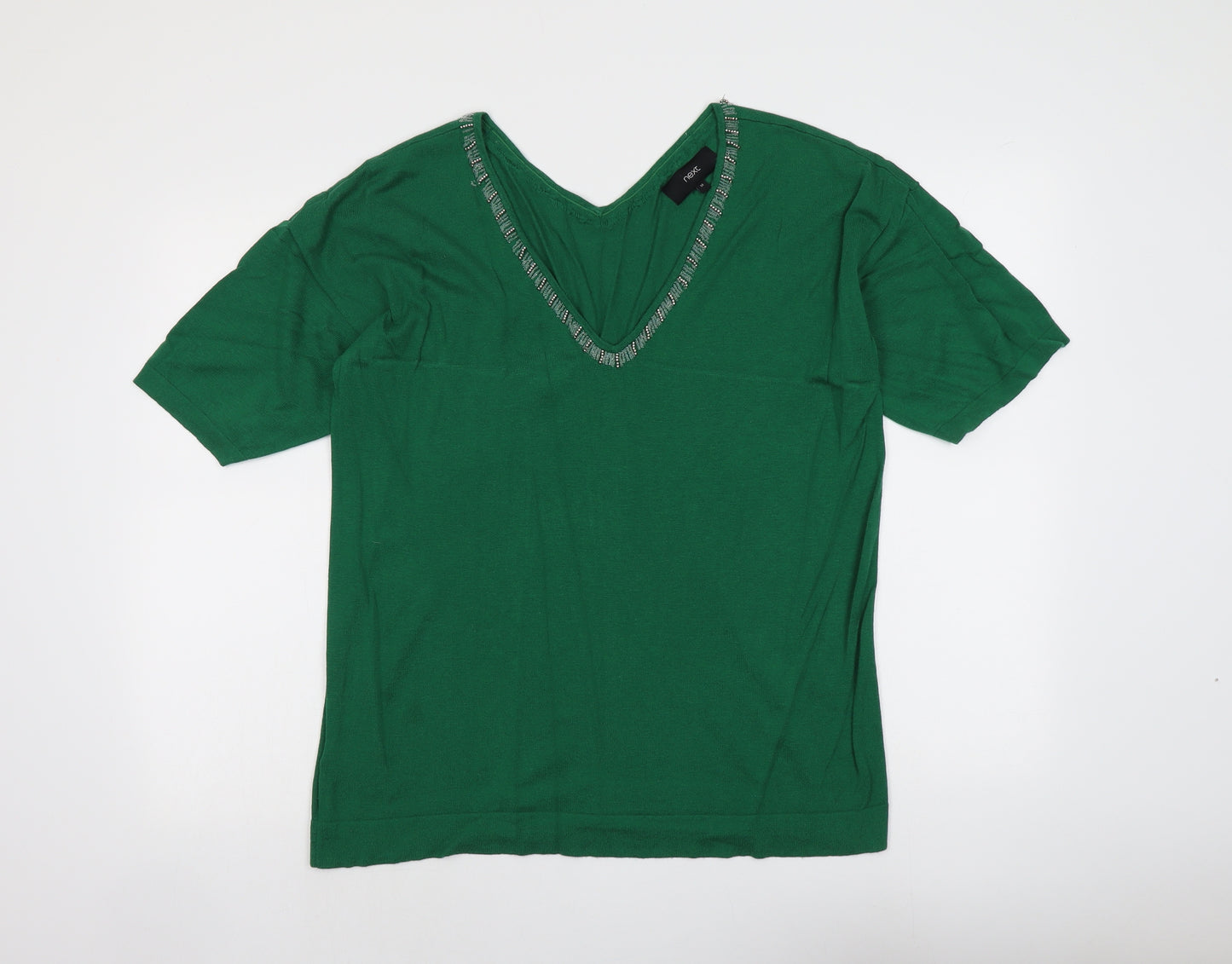 NEXT Womens Green V-Neck Cotton Pullover Jumper Size 14