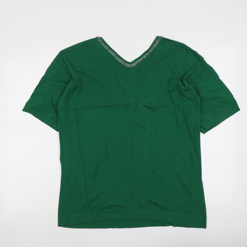 NEXT Womens Green V-Neck Cotton Pullover Jumper Size 14