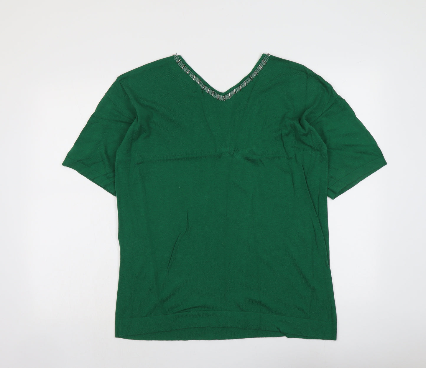 NEXT Womens Green V-Neck Cotton Pullover Jumper Size 14