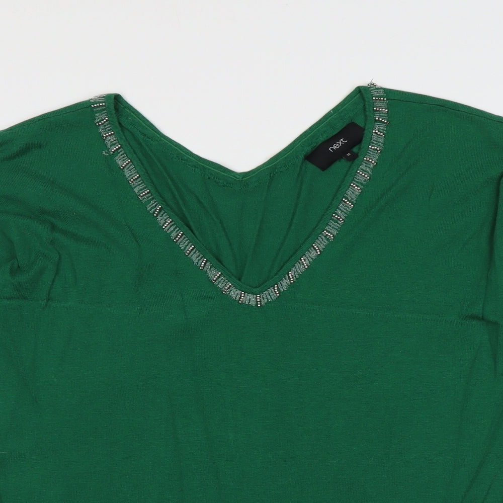 NEXT Womens Green V-Neck Cotton Pullover Jumper Size 14