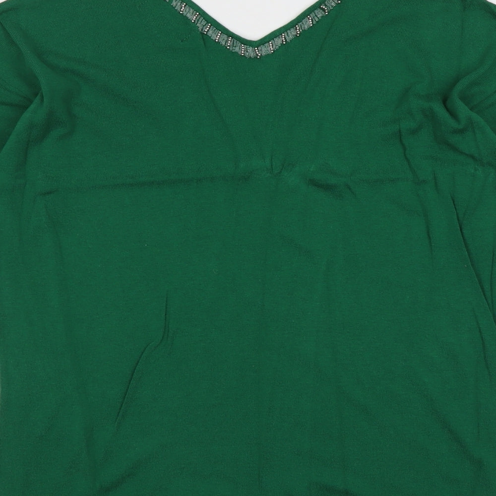 NEXT Womens Green V-Neck Cotton Pullover Jumper Size 14
