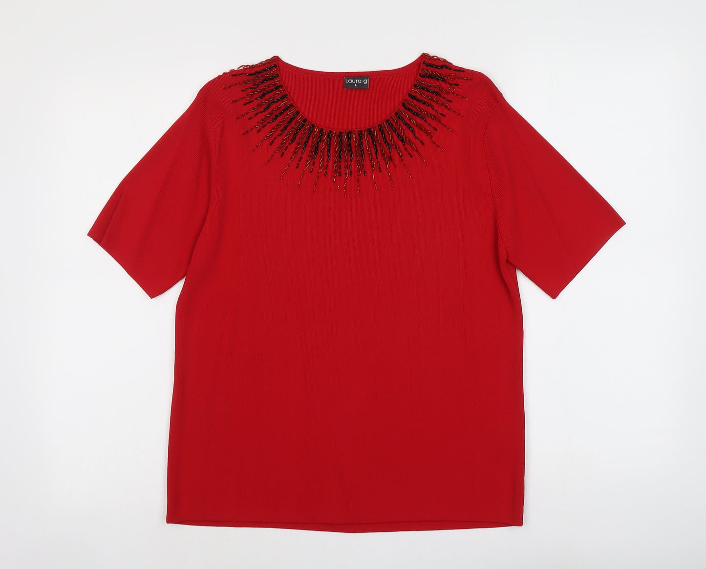 Laura G Womens Red Round Neck Viscose Pullover Jumper Size L