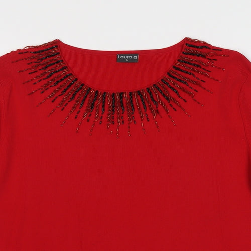 Laura G Womens Red Round Neck Viscose Pullover Jumper Size L