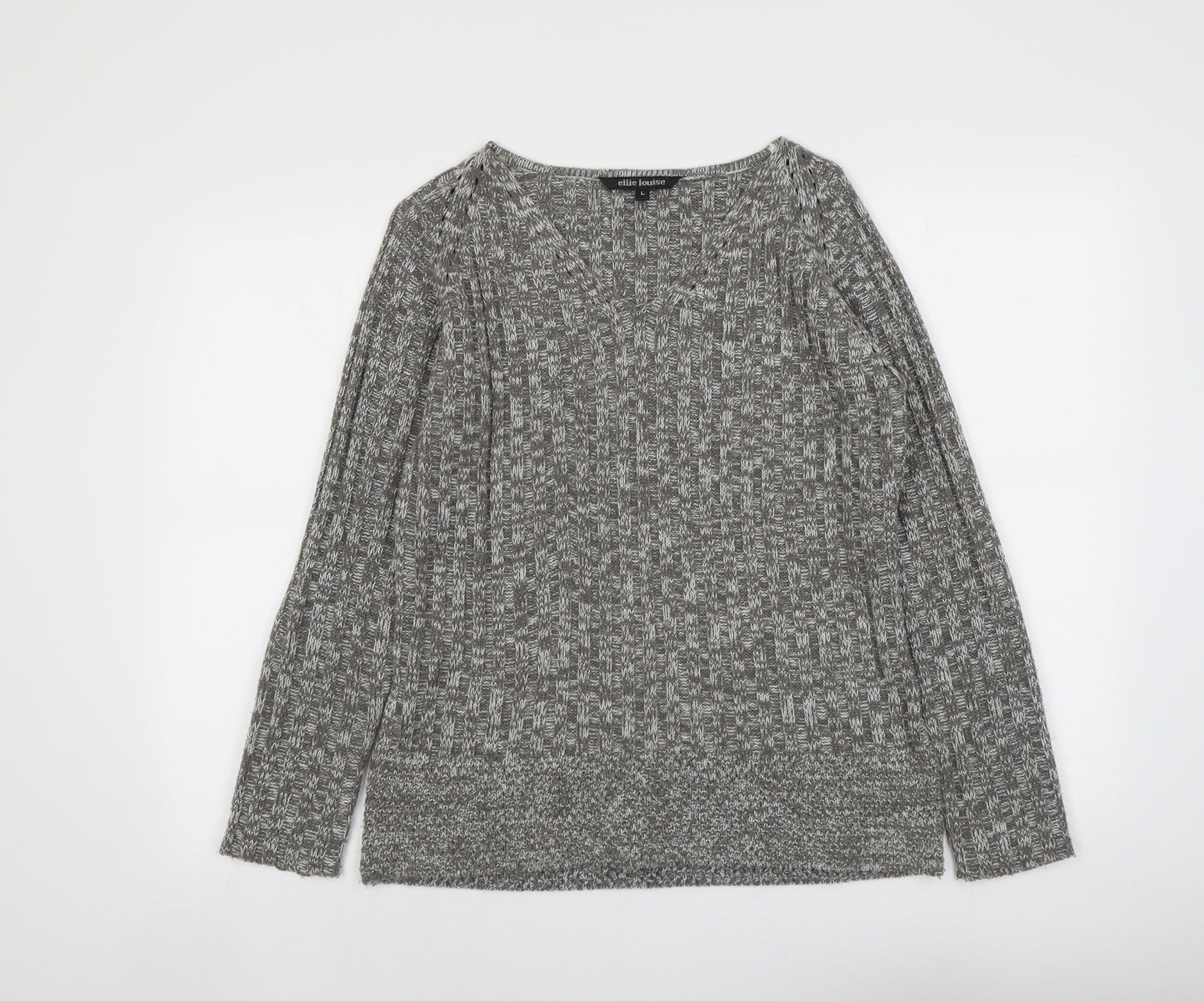 Ellie Louise Womens Grey V-Neck Acrylic Pullover Jumper Size L