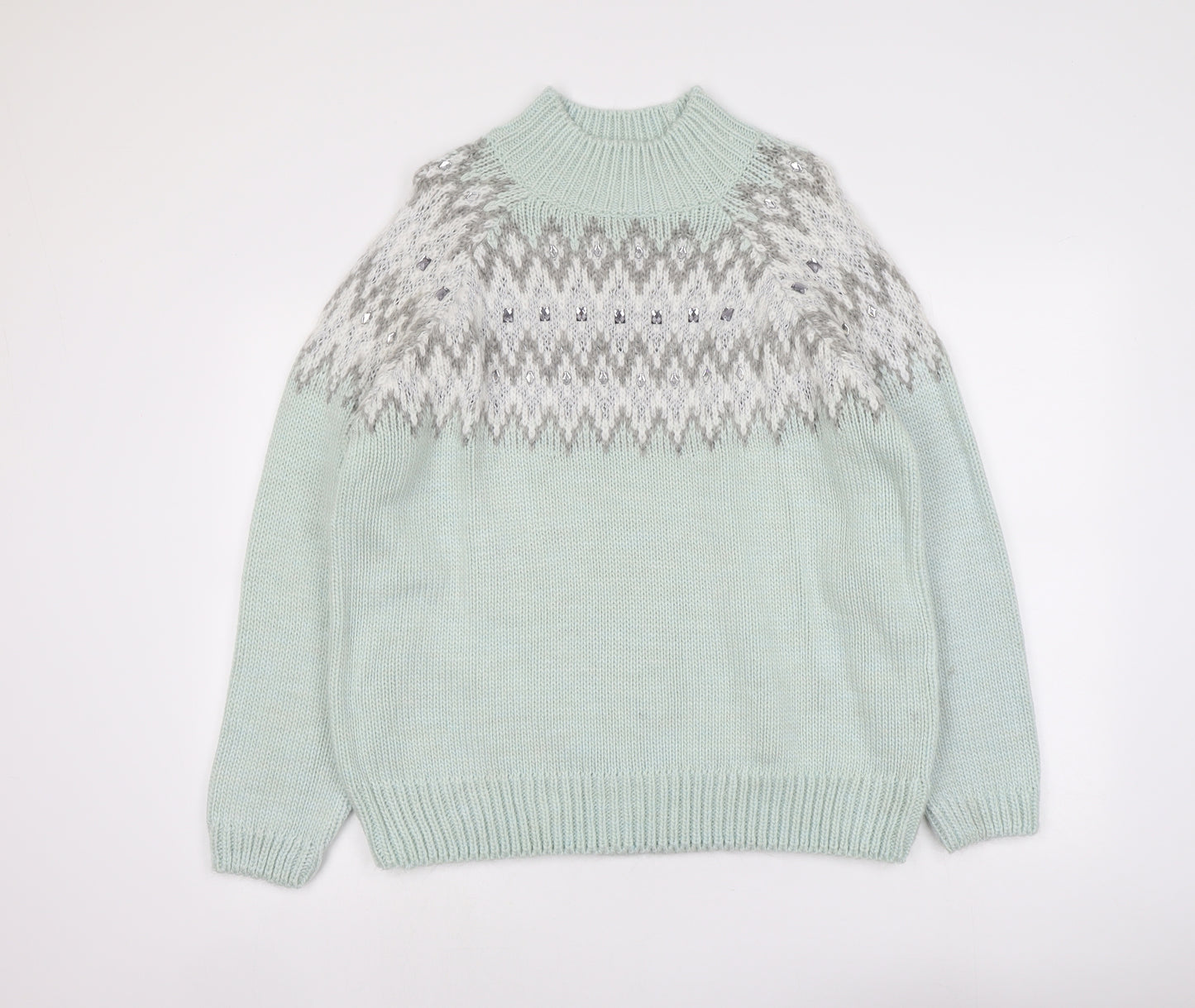 George Womens Green High Neck Geometric Acrylic Pullover Jumper Size 22